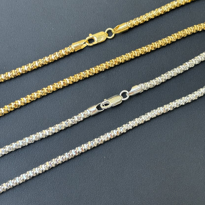 925 Sterling Silver 4mm Rock Chain Necklace