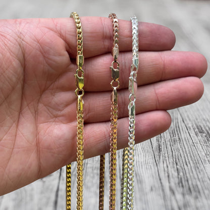 925 Sterling Silver 3mm Franco Chain Necklace