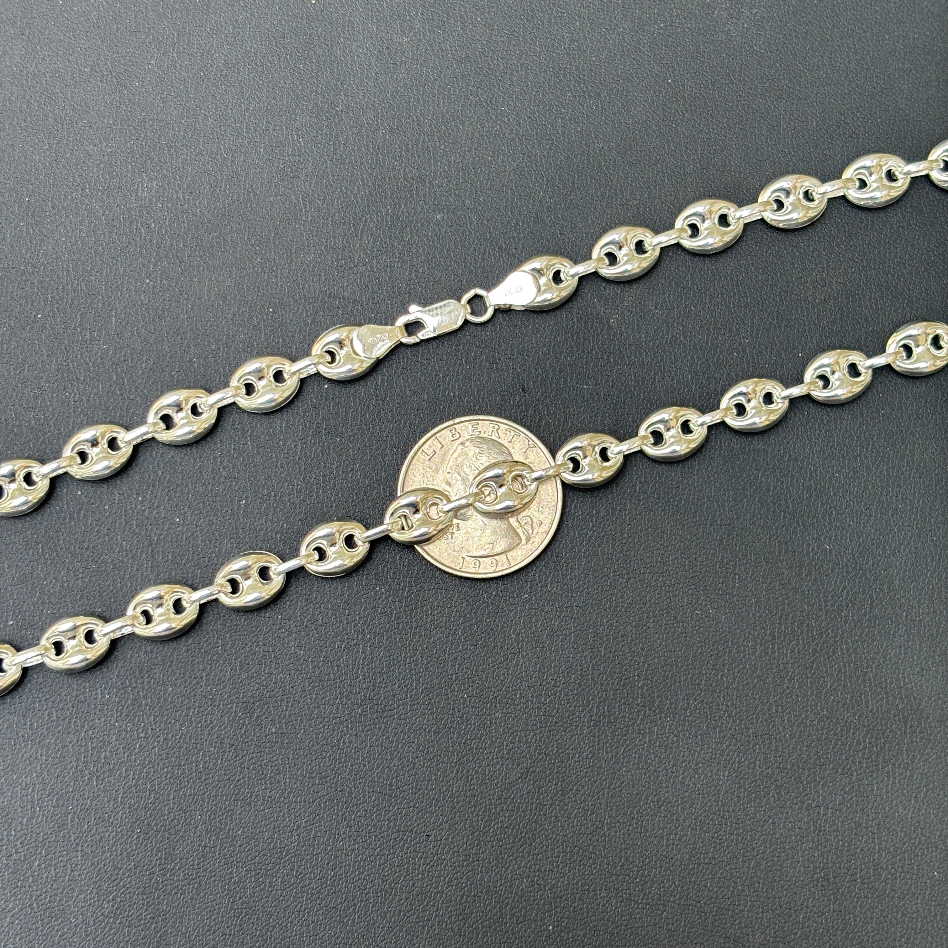 925 Sterling Silver 8mm Puffed Gucci Chain Necklace