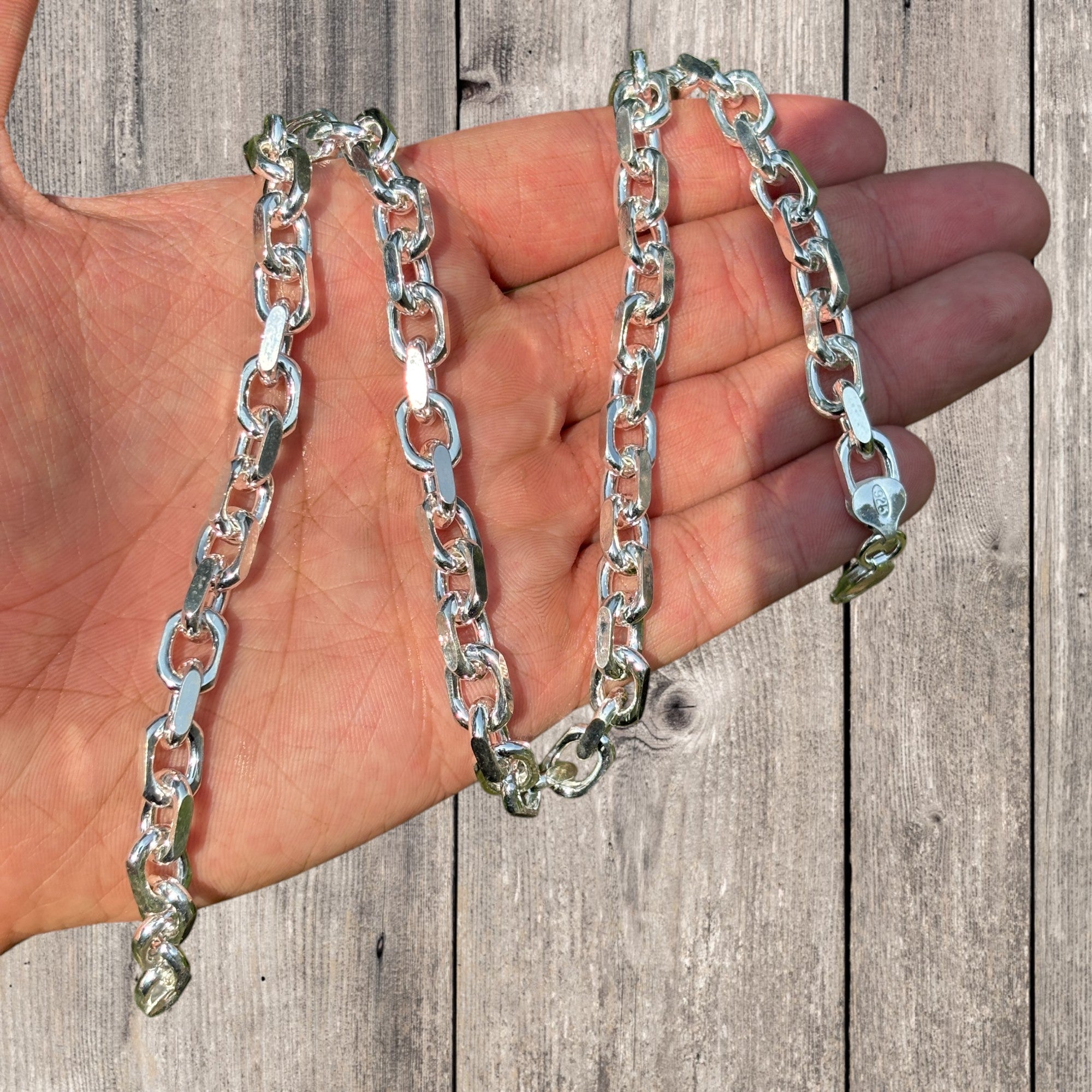 925 Sterling Silver 8mm Anchor Cable Chain Necklace