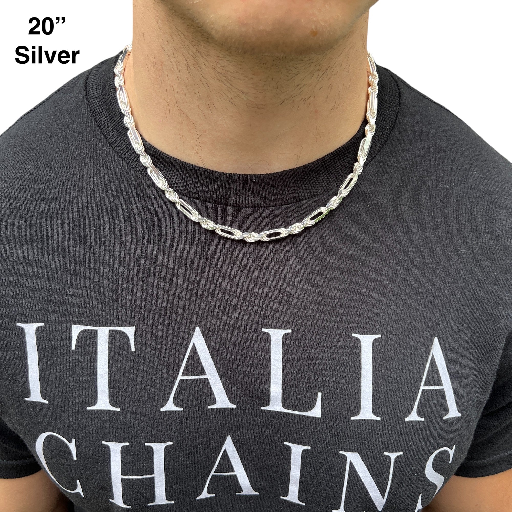 925 Sterling Silver 6mm Figarope Milano Chain Necklace