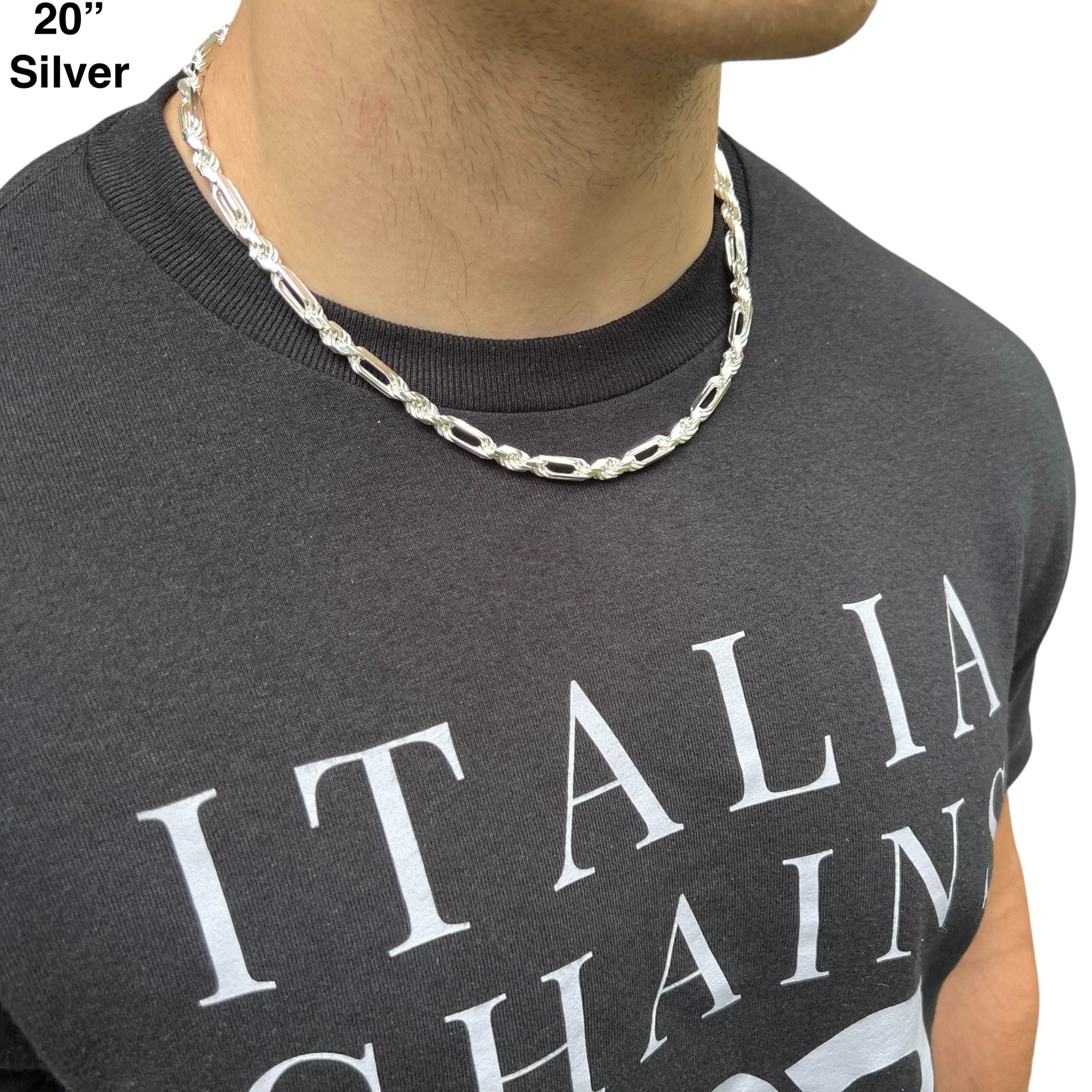 925 Sterling Silver 6mm Figarope Milano Chain Necklace