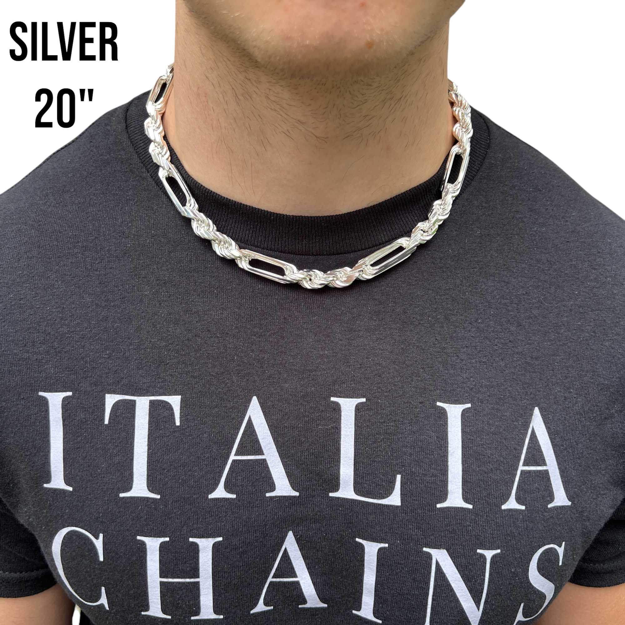 925 Sterling Silver 10mm Figarope Milano Chain Necklace