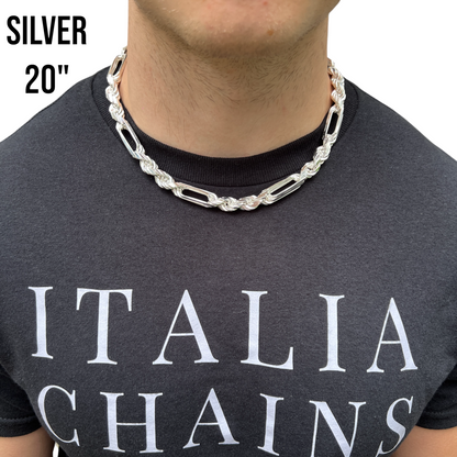 925 Sterling Silver 10mm Figarope Milano Chain Necklace
