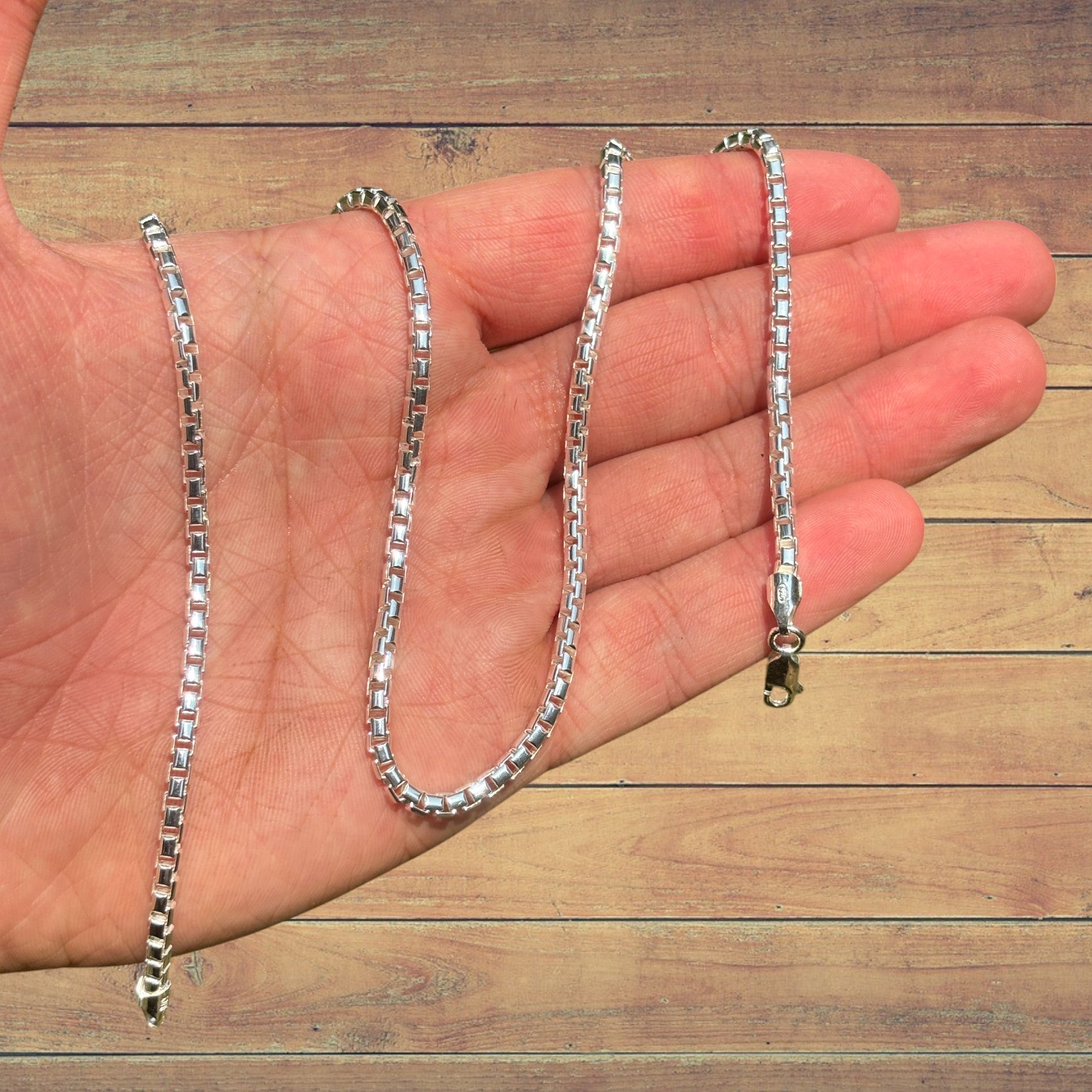 925 Sterling Silver 3mm Rounded Box Chain Necklace