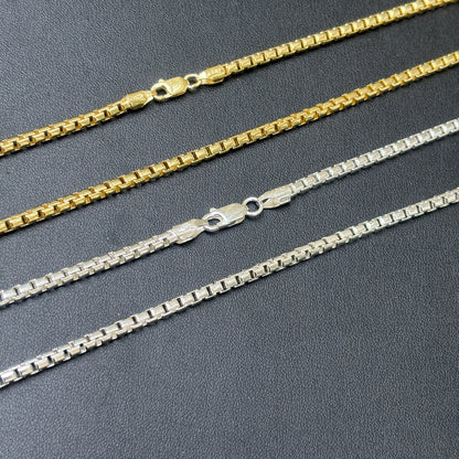 925 Sterling Silver 3mm Rounded Box Chain Necklace