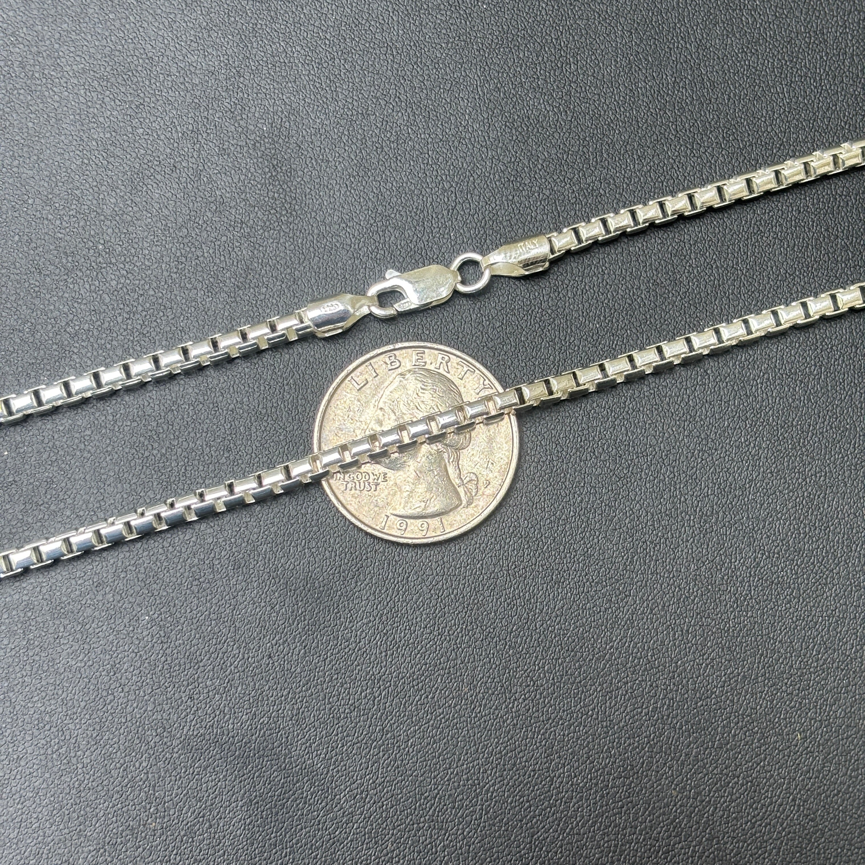 925 Sterling Silver 3mm Rounded Box Chain Necklace