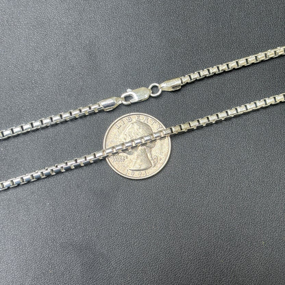 925 Sterling Silver 3mm Rounded Box Chain Necklace