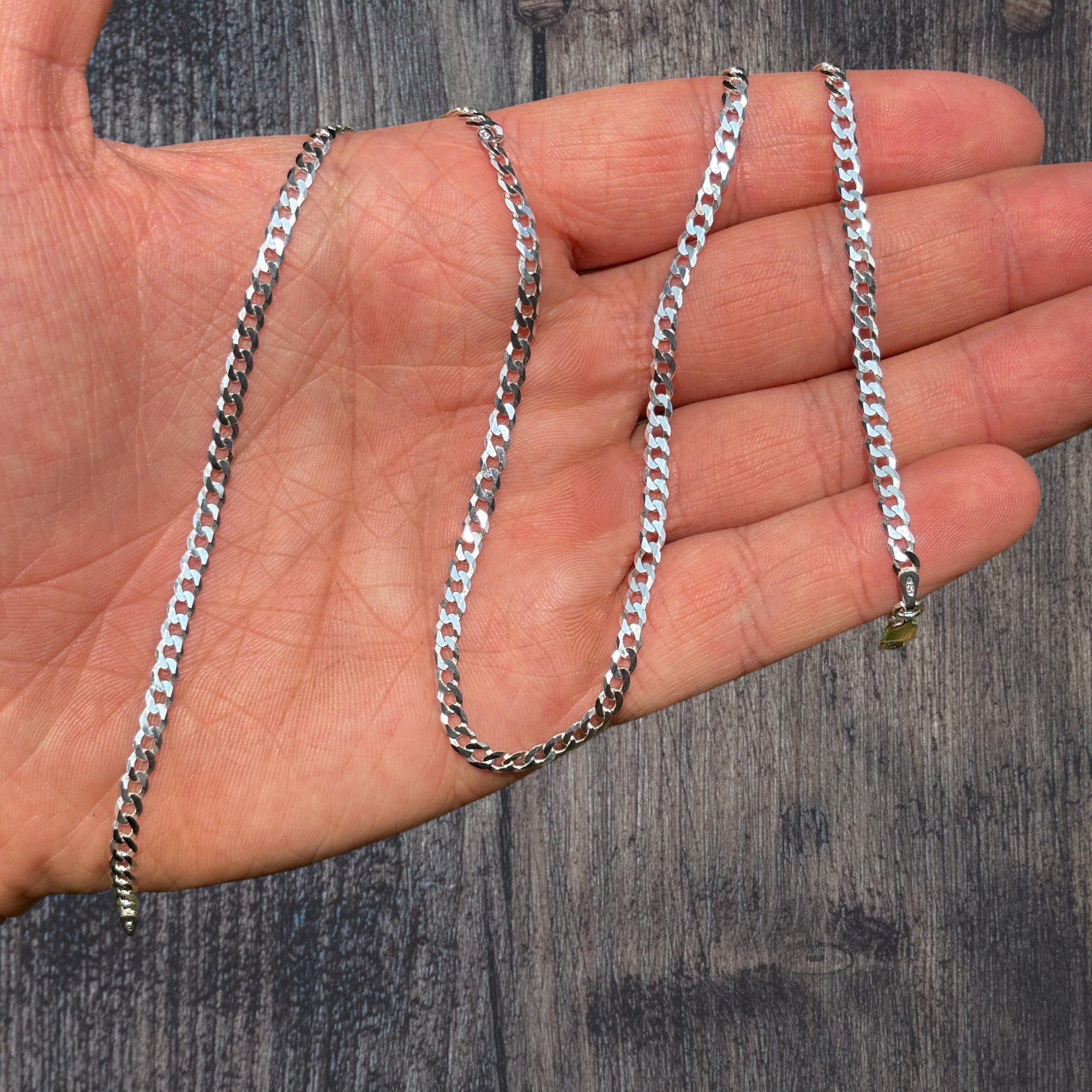 925 Sterling Silver 3mm Flat Curb Cuban Chain Necklace