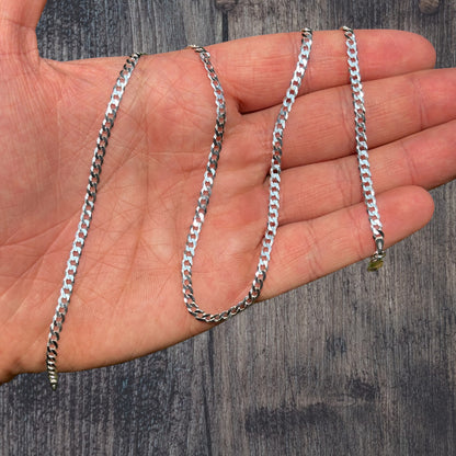 925 Sterling Silver 3mm Flat Curb Cuban Chain Necklace