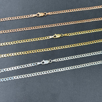 925 Sterling Silver 3mm Flat Curb Cuban Chain Necklace