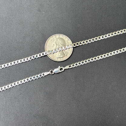 925 Sterling Silver 3mm Flat Curb Cuban Chain Necklace