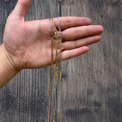 925 Sterling Silver 3mm Flat Curb Cuban Chain Necklace