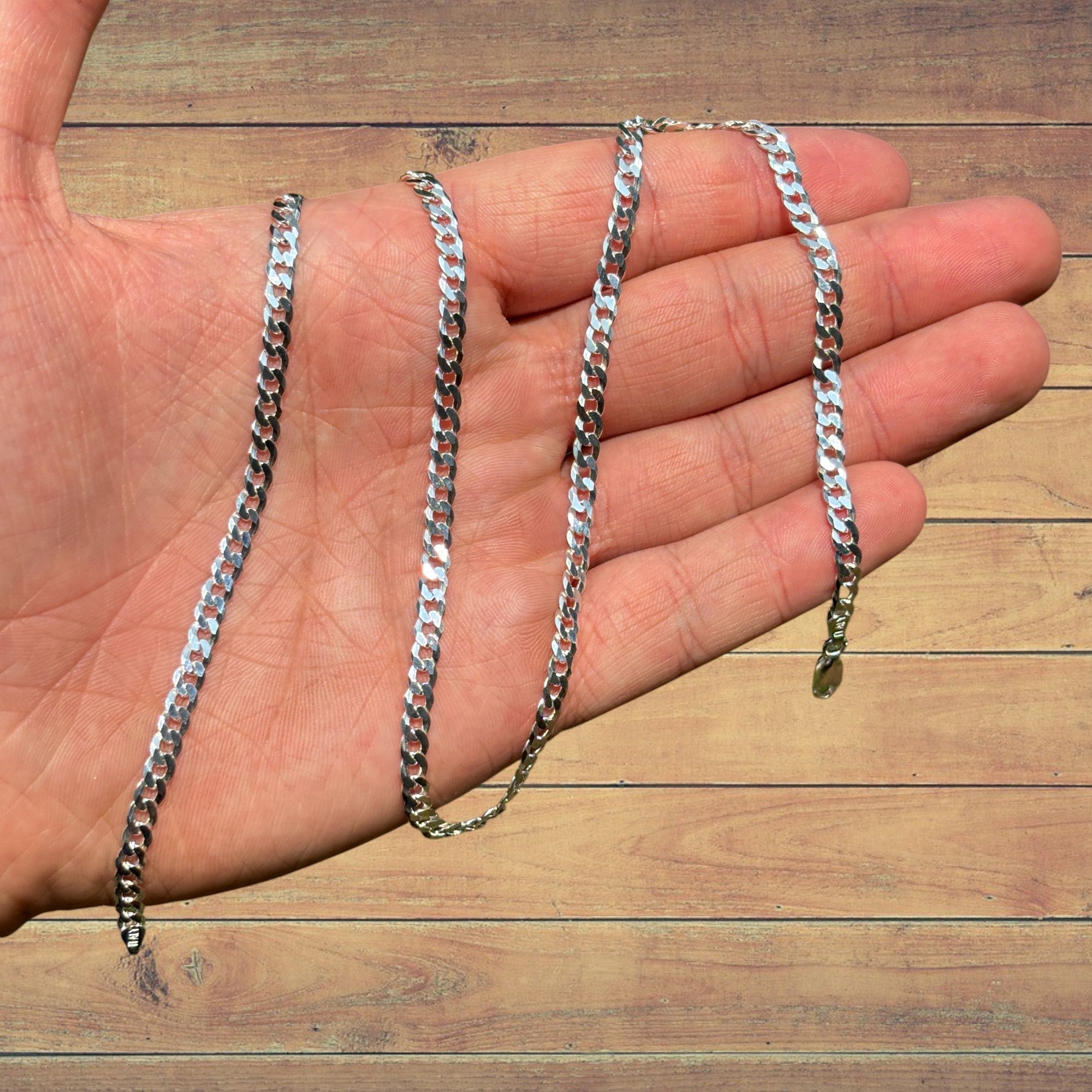 925 Sterling Silver 4mm Flat Curb Cuban Chain Necklace