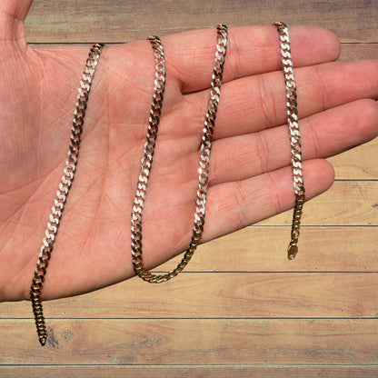 925 Sterling Silver 4mm Flat Curb Cuban Chain Necklace