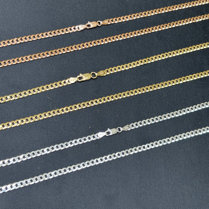 925 Sterling Silver 4mm Flat Curb Cuban Chain Necklace