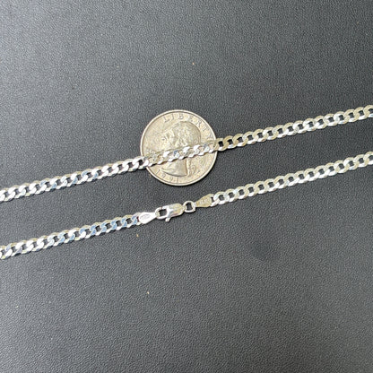 925 Sterling Silver 4mm Flat Curb Cuban Chain Necklace