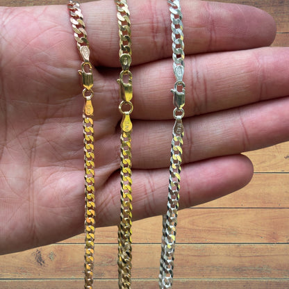 925 Sterling Silver 4mm Flat Curb Cuban Chain Necklace