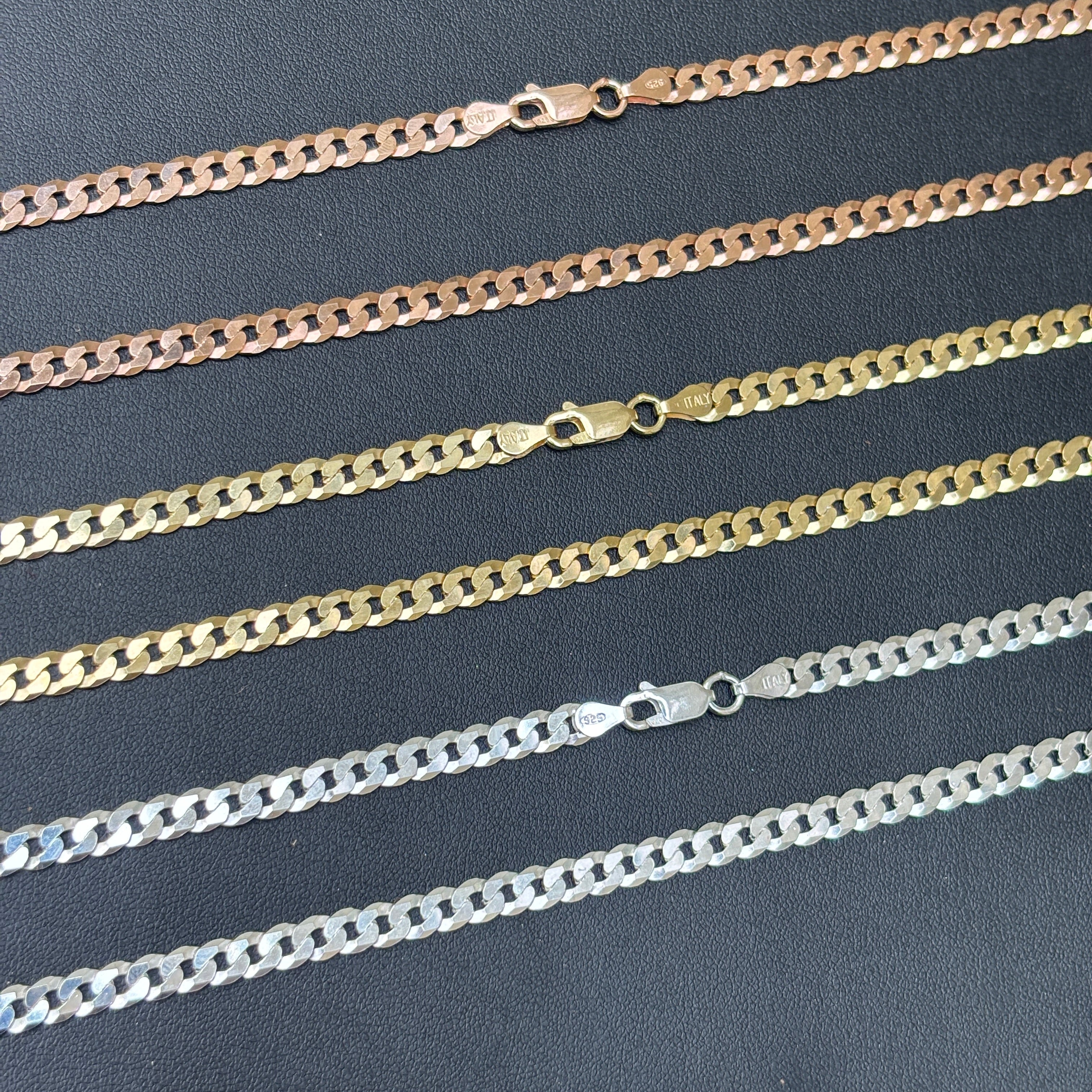 925 Sterling Silver 5mm Flat Curb Cuban Chain Necklace