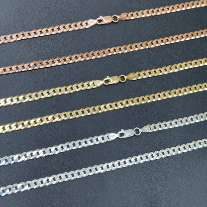 925 Sterling Silver 5mm Flat Curb Cuban Chain Necklace
