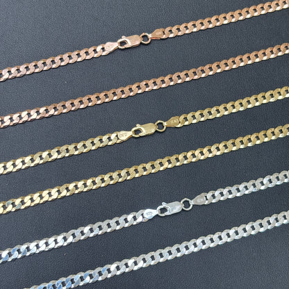 925 Sterling Silver 5mm Flat Curb Cuban Chain Necklace