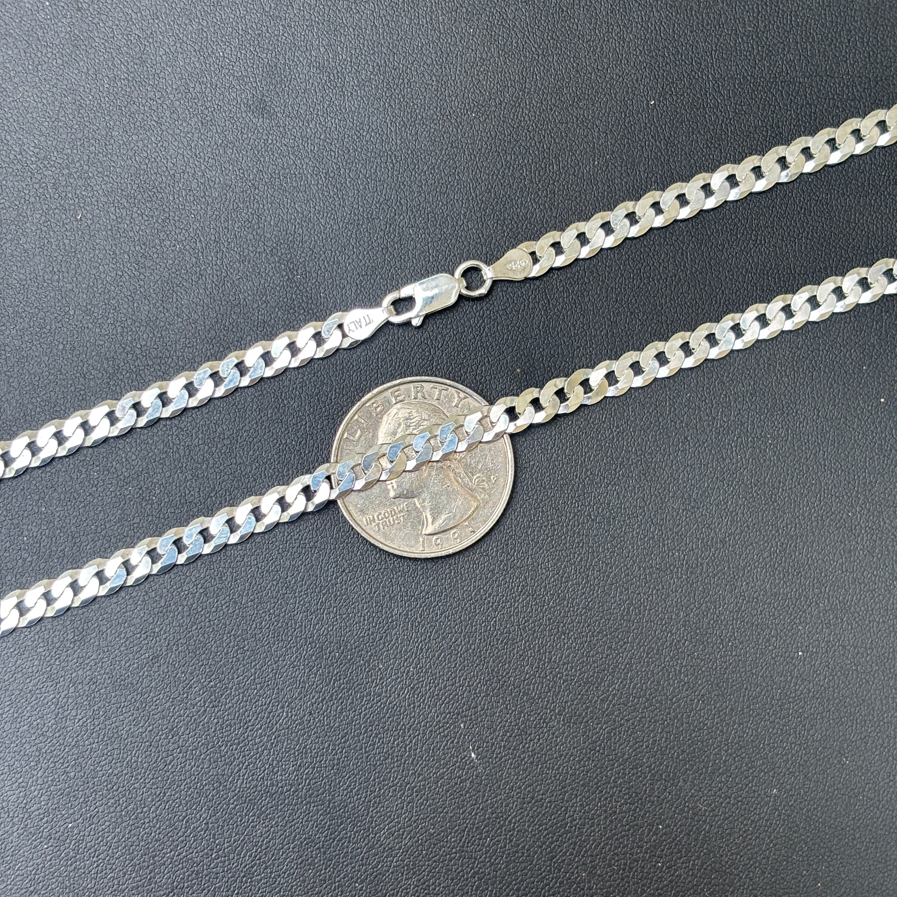 925 Sterling Silver 5mm Flat Curb Cuban Chain Necklace