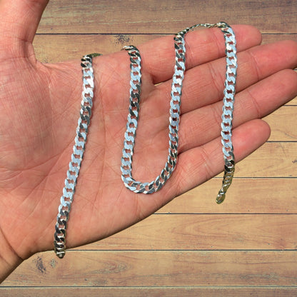 925 Sterling Silver 6mm Flat Curb Cuban Chain Necklace