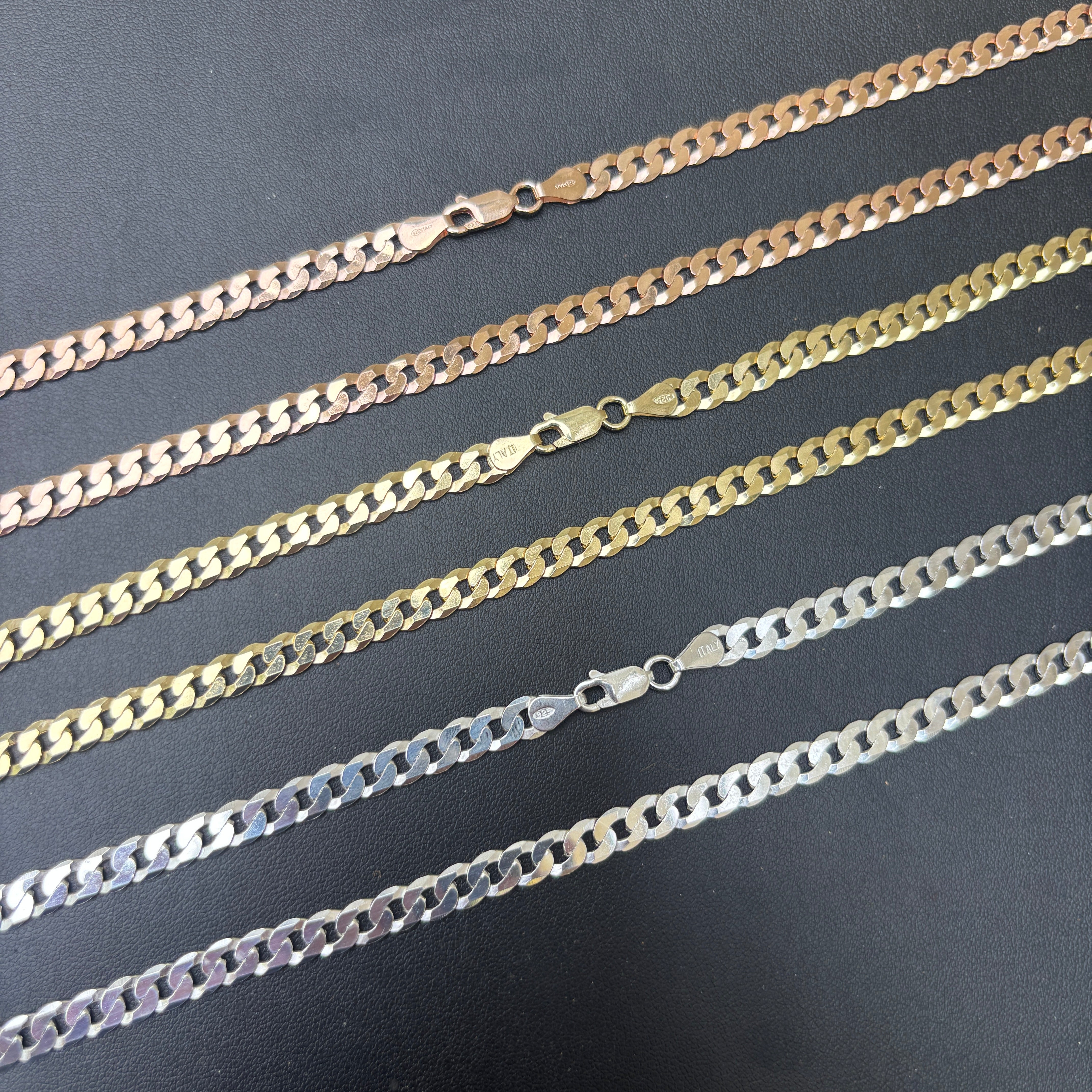 925 Sterling Silver 6mm Flat Curb Cuban Chain Necklace