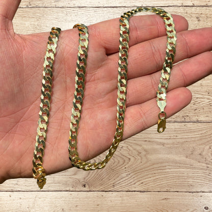 925 Sterling Silver 7mm Flat Curb Cuban Chain Necklace