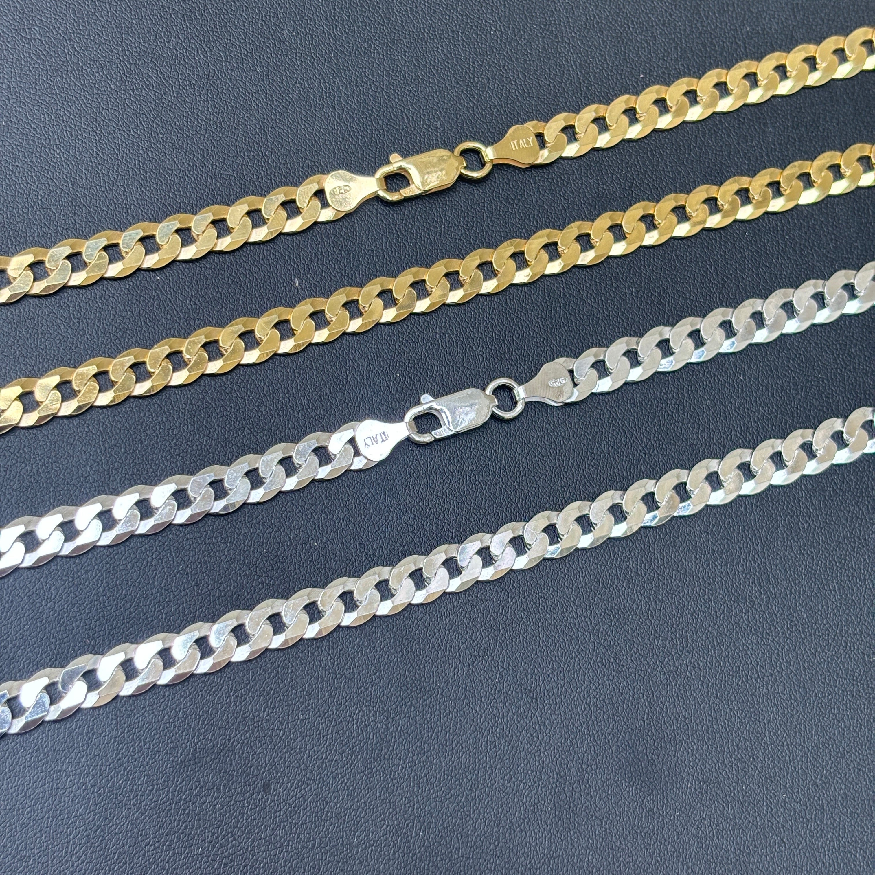 925 Sterling Silver 7mm Flat Curb Cuban Chain Necklace