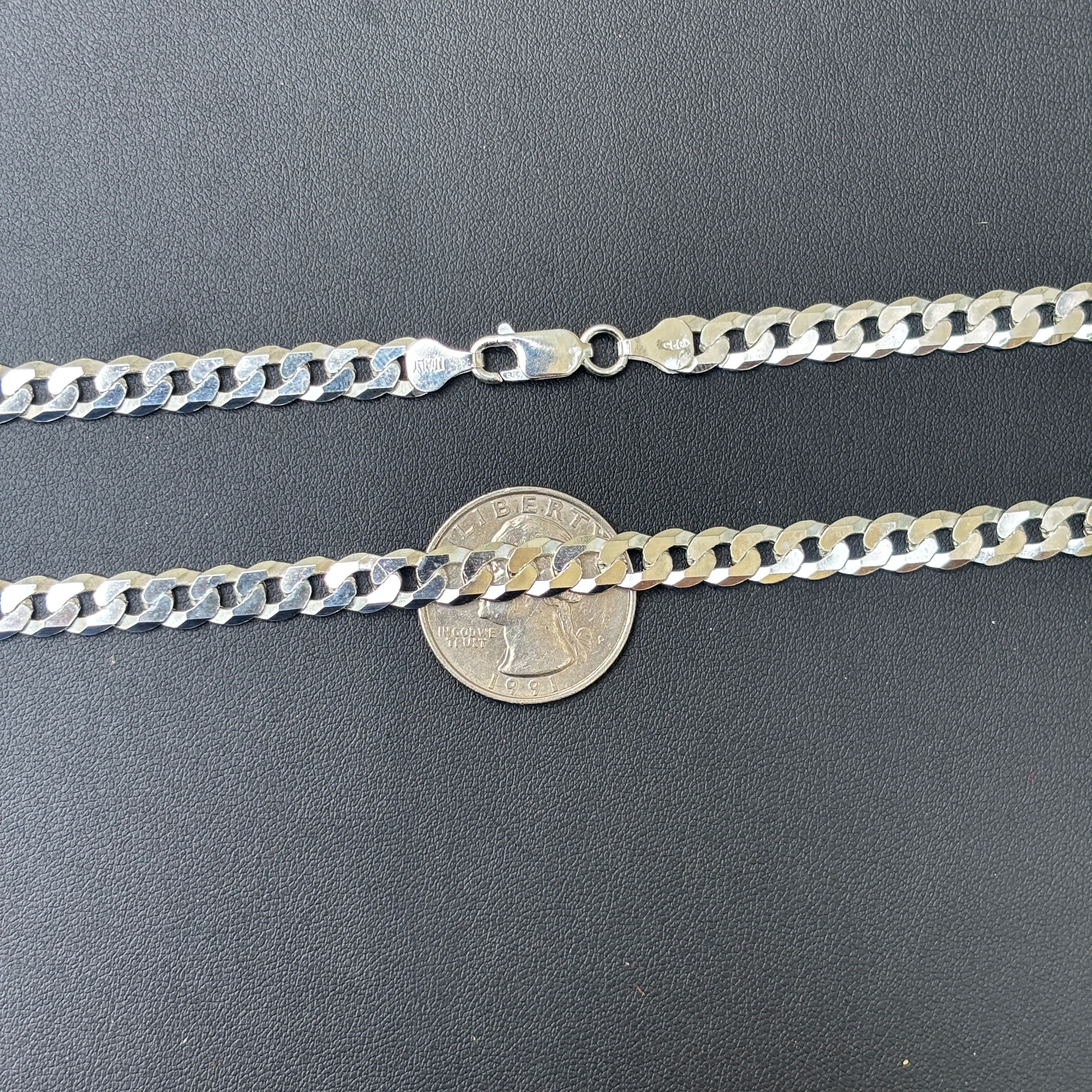 925 Sterling Silver 7mm Flat Curb Cuban Chain Necklace