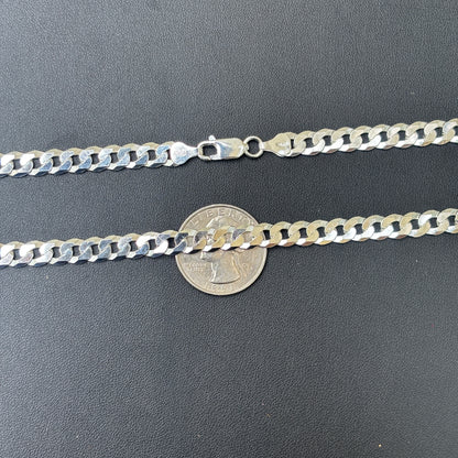 925 Sterling Silver 7mm Flat Curb Cuban Chain Necklace