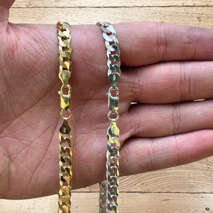 925 Sterling Silver 7mm Flat Curb Cuban Chain Necklace