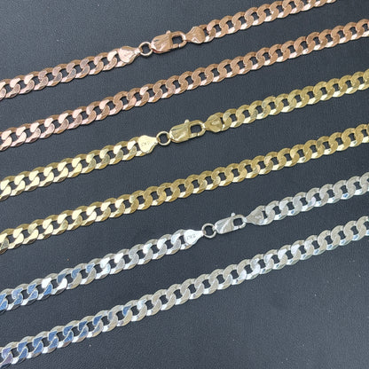 925 Sterling Silver 8mm Flat Curb Cuban Chain Necklace