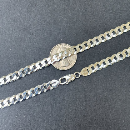 925 Sterling Silver 8mm Flat Curb Cuban Chain Necklace