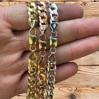 925 Sterling Silver 8mm Flat Curb Cuban Chain Necklace