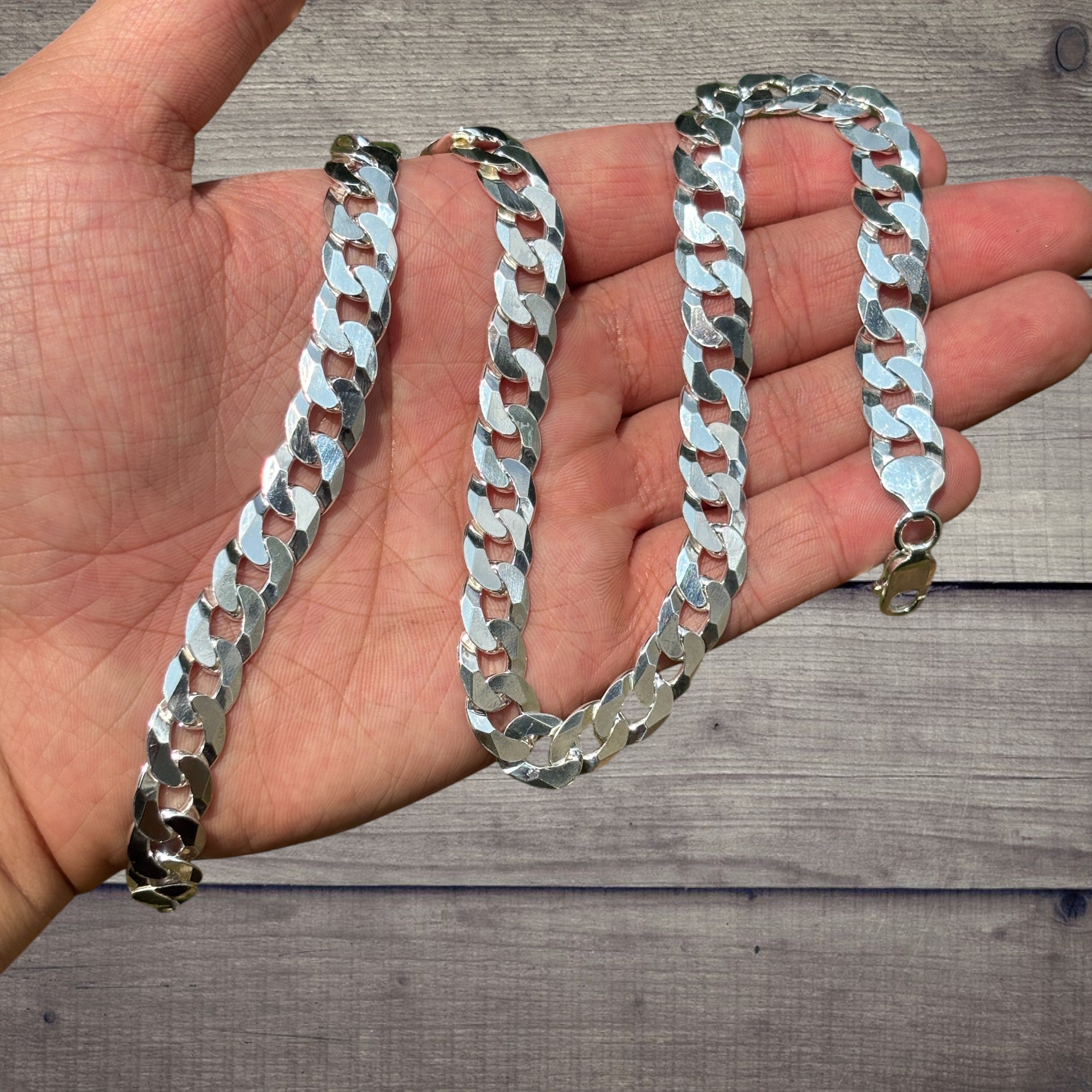 925 Sterling Silver 10.5mm Flat Curb Cuban Chain Necklace