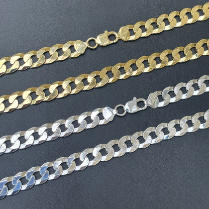 925 Sterling Silver 10.5mm Flat Curb Cuban Chain Necklace