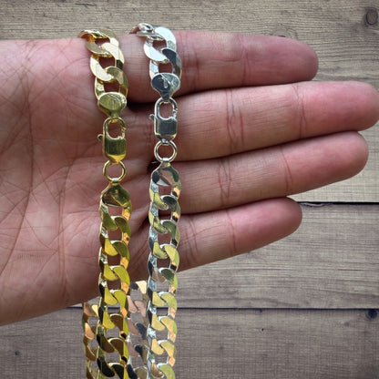 925 Sterling Silver 10.5mm Flat Curb Cuban Chain Necklace