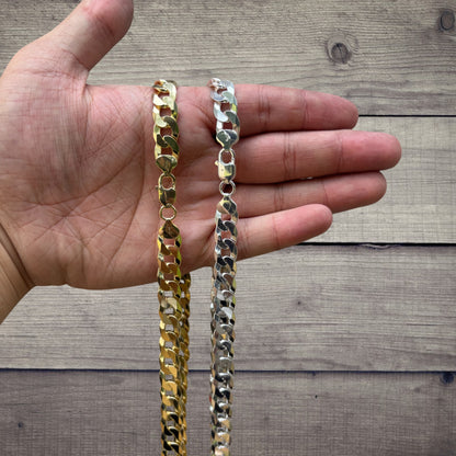 925 Sterling Silver 10.5mm Flat Curb Cuban Chain Necklace