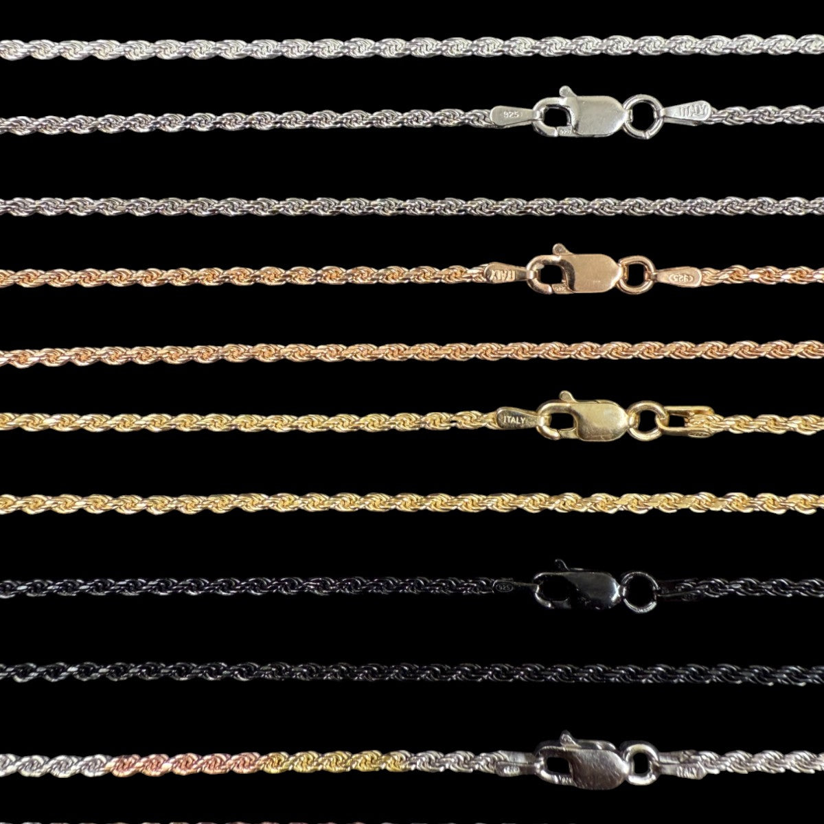 925 Sterling Silver 1.8mm Diamond Cut Rope Chain Necklace
