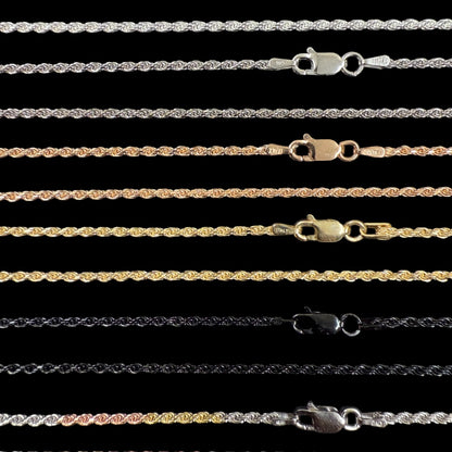 925 Sterling Silver 1.8mm Diamond Cut Rope Chain Necklace