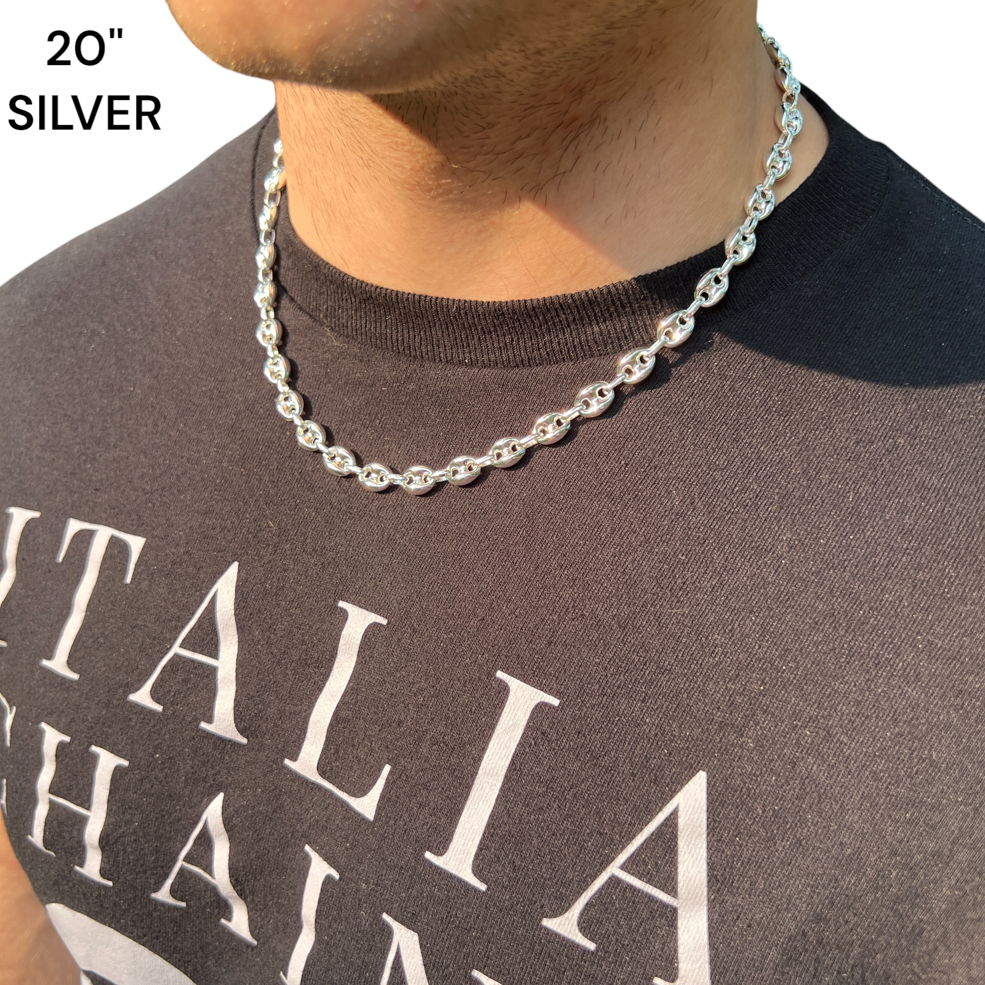 925 Sterling Silver 12mm Puffed Gucci Chain Necklace