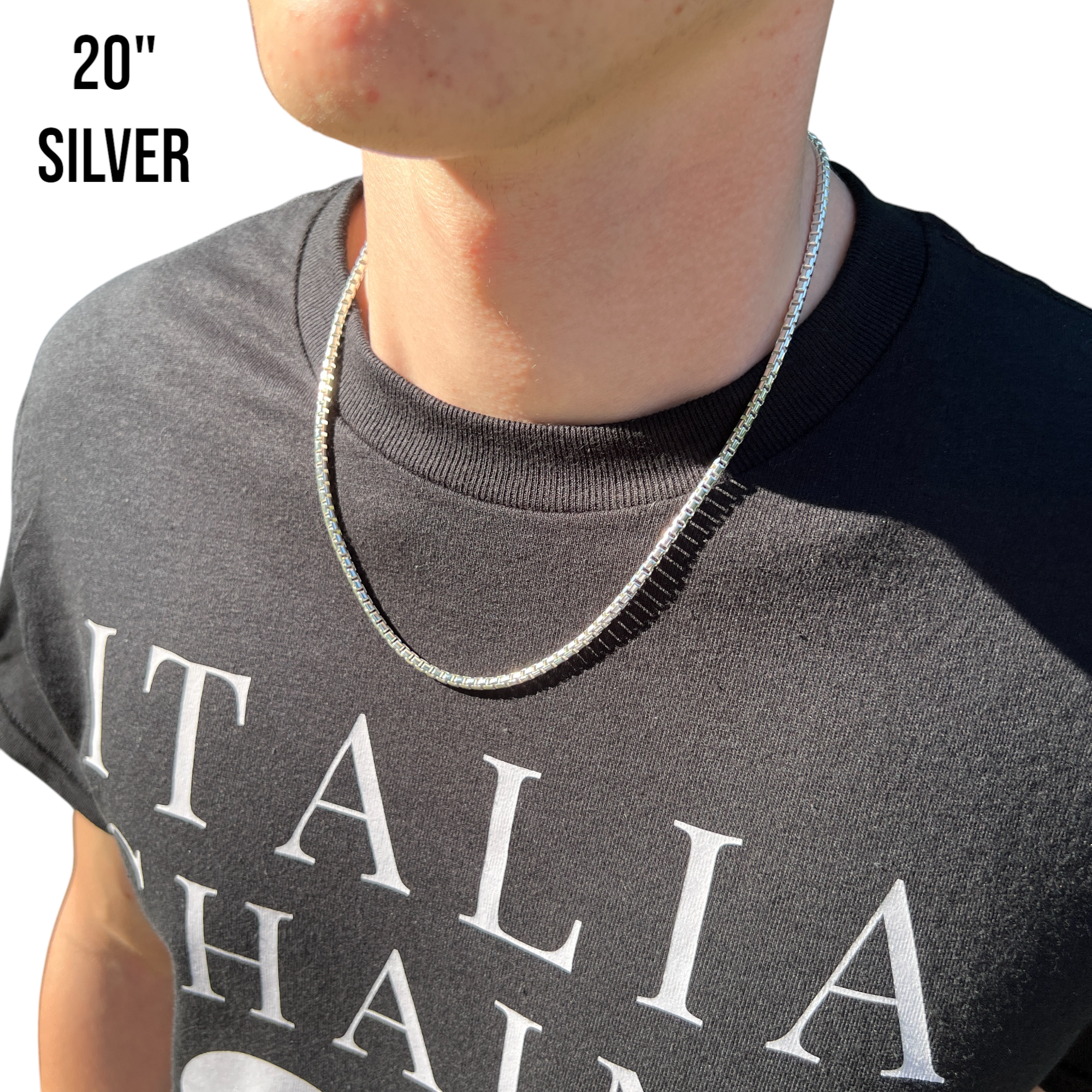 925 Sterling Silver 3mm Rounded Box Chain Necklace