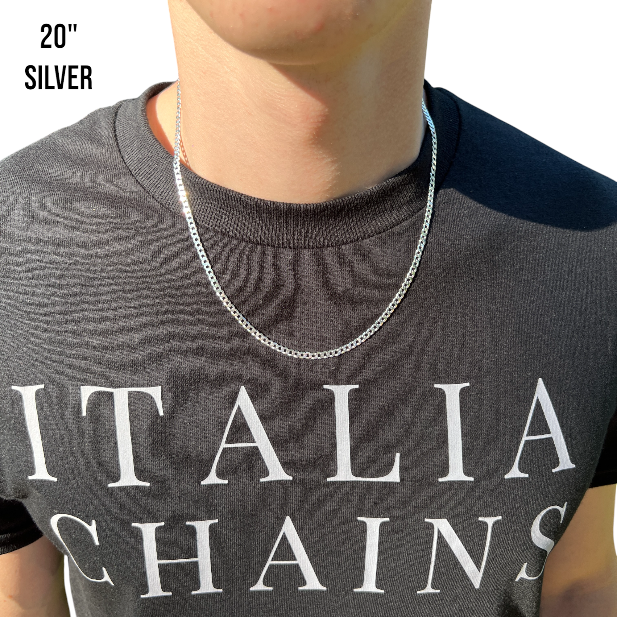 925 Sterling Silver 3mm Flat Curb Cuban Chain Necklace