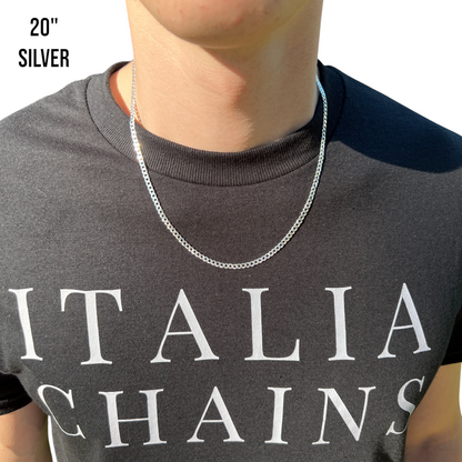 925 Sterling Silver 3mm Flat Curb Cuban Chain Necklace