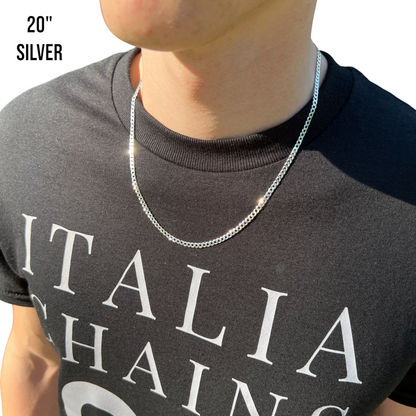 925 Sterling Silver 3mm Flat Curb Cuban Chain Necklace