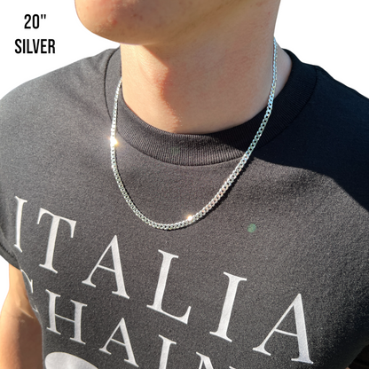 925 Sterling Silver 4mm Flat Curb Cuban Chain Necklace