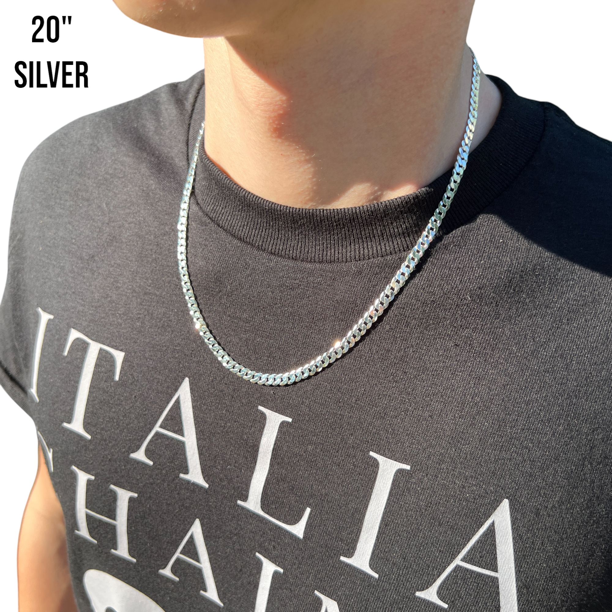 925 Sterling Silver 5mm Flat Curb Cuban Chain Necklace