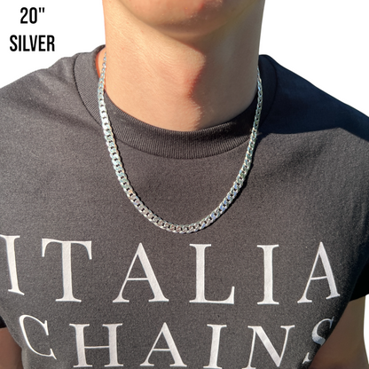 925 Sterling Silver 7mm Flat Curb Cuban Chain Necklace